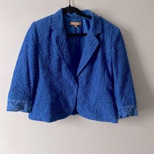Ellen Tracy Blue Lace Overlay Button Blazer Jacket Women’s 16